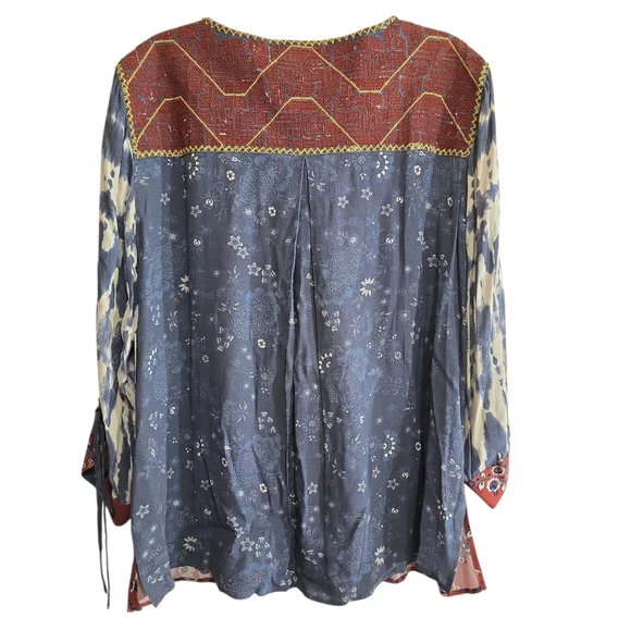 John Mark Mixed Print Embroidered Boho Blouse Top XL Floral Tie Dye - Picture 4 of 7